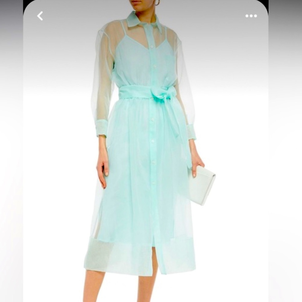 MAJE Roane sheer organza midi shirt teal sea green dress - 1